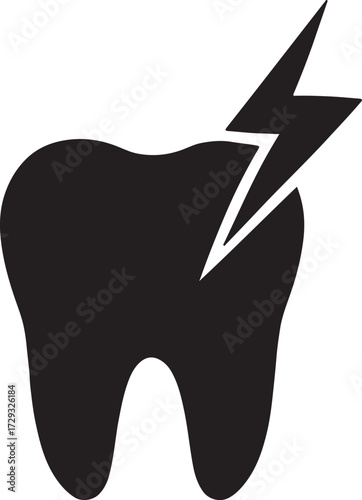 Tooth pain icon vector with lightning bolt, silhouette design for dental, health, and toothache illustrations