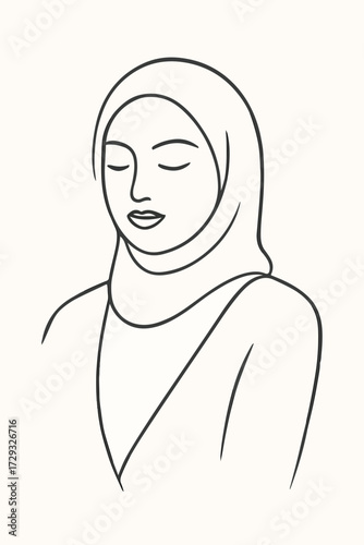 Abstract hijab woman line art illustration,