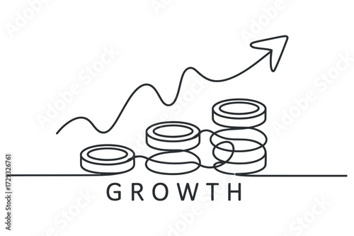 Continuous Line Growth with Money and Arrow Up Vector Illustration