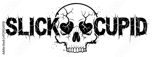 Grunge Slick Cupid Logo with Cracked Skull and Splatter Effect