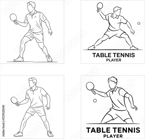 Table tennis player line illustration set ping pong sport outline drawing table tennis competition outline collection