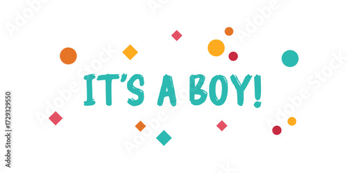 Card template with a multi-colored inscription. Vector illustration for gender reveal party