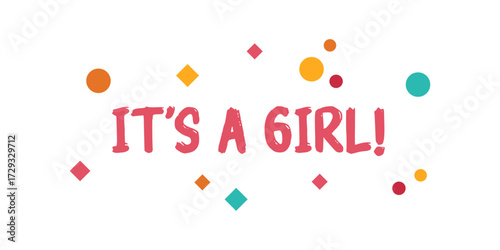 Card template with a multi-colored inscription. Vector illustration for gender reveal party