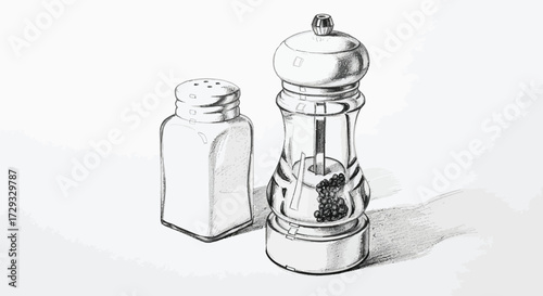Salt and Pepper Shakers, Pencil Drawing, Seasoning