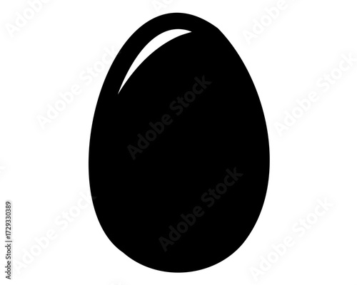 Simple Black Egg Isolated on White Background, Smooth and Shiny Surface