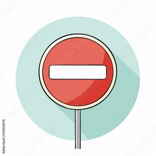 Red circular road sign with white horizontal bar indicating no entry or stop.