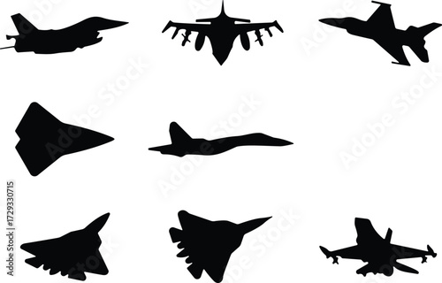 Military fighter jet silhouettes, aircraft comparison force, jet profiles, defense technology, aerospaceMilitary fighter jet silhouettes, aircraft comparison grid, aviation design, warplane models,