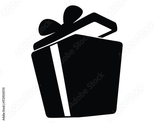 Stylized black and white open gift box illustration for festive occasions