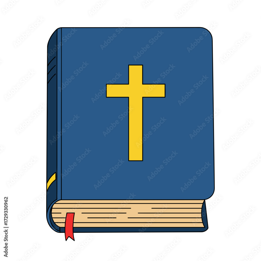 Obraz premium Blue Holy Bible with Yellow Cross and Red Bookmark 