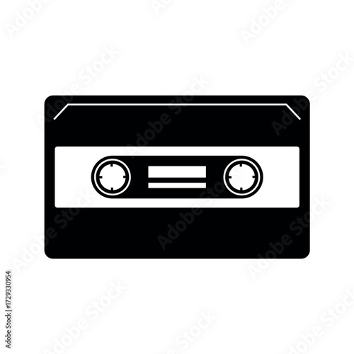 Black audio cassette tape with white details music recording