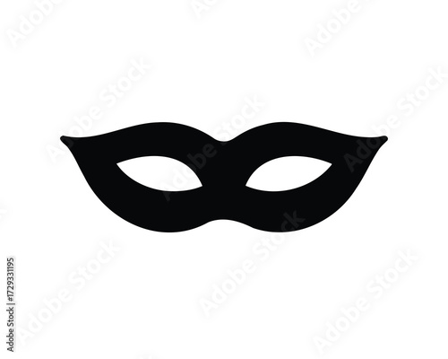 Simple Black Silhouette of a Classic Masquerade Mask on White Background