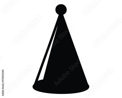 Elegant black party hat cone shape with a pompom on top