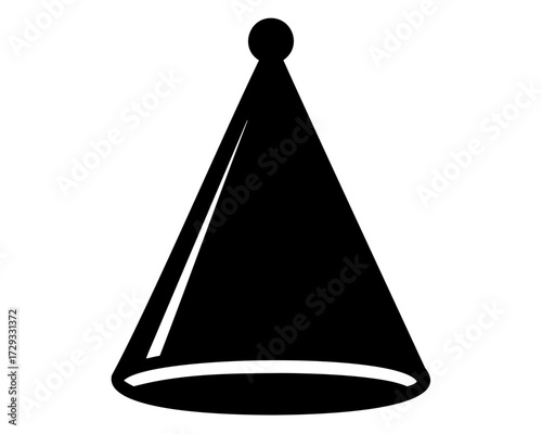 Black silhouette of a party hat or dunce cap with round pompom