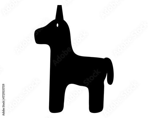 Solid Black Minimalist Silhouette of a Horse or Unicorn Standing Still