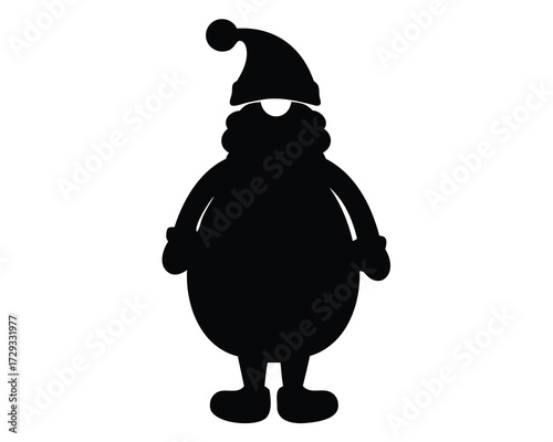 Silhouette illustration of a cartoonish Christmas gnome with a pointy hat