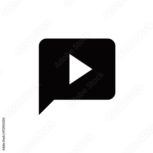 A black icon representing a speech bubble with a white play button inside, symbolizing video or audio communication.