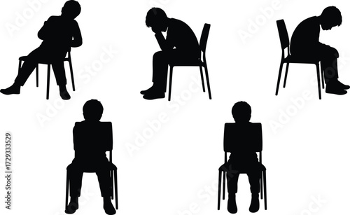 Silhouette vector illustration of people sitting on chair in different postures, body language positions, office worker poses, ergonomic concept design