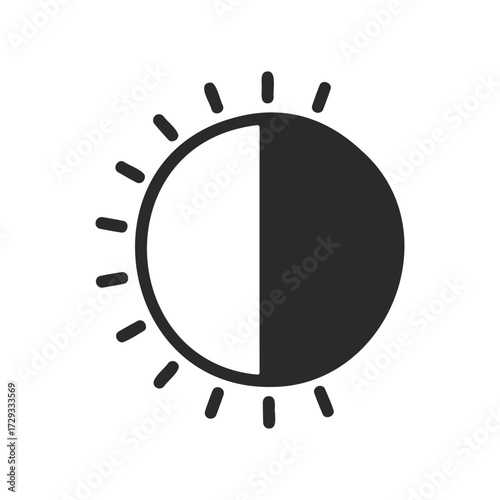 Black and white sun and moon half icon symbolizing day and night