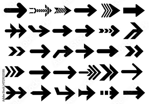 Set of Black Arrow Icons: A Diverse Collection of Directional Symbols and Navigation Signs