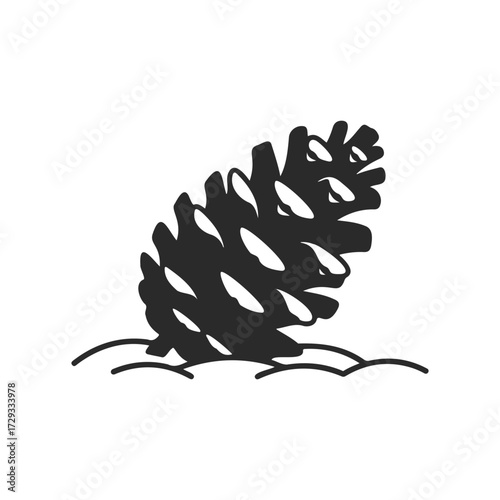Black and white pine cone illustration on white background