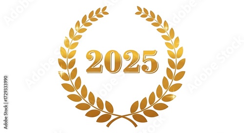 Elegant Golden Laurel Wreath with Sparkling 2025 Numerals for the New Year