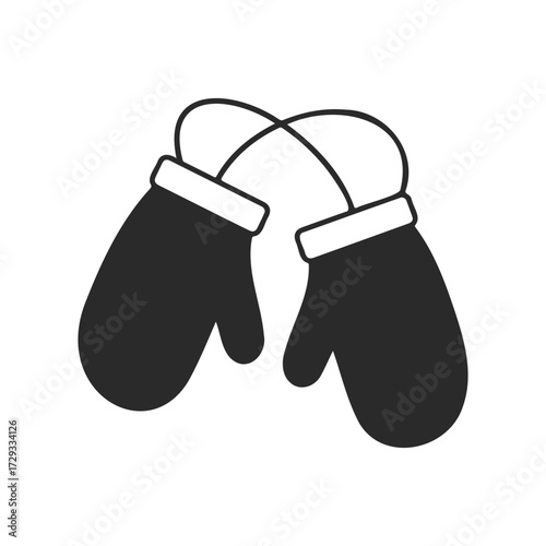 Simple black silhouette of two interlocking winter mittens