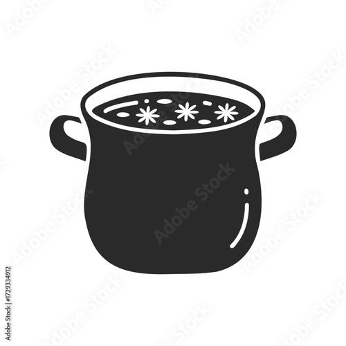 Silhouette of a cooking pot with chamomile flowers on a white background