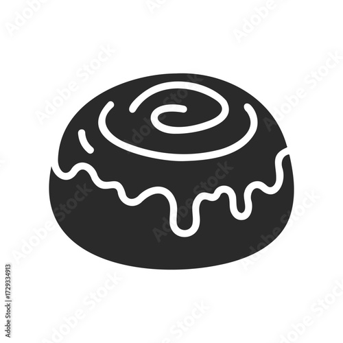 Silhouette of a cinnamon roll with glazed swirl on white background