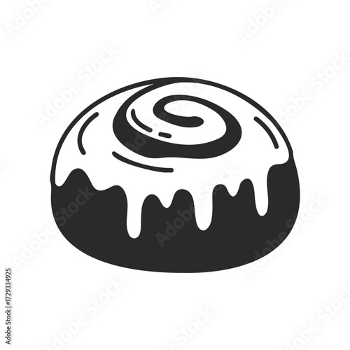 Hand-drawn cinnamon roll with icing on white background