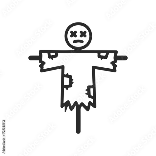 Simple black and white scarecrow drawing with sad face