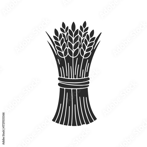 Black silhouette of wheat sheaf on white background: agriculture and harvest symbol
