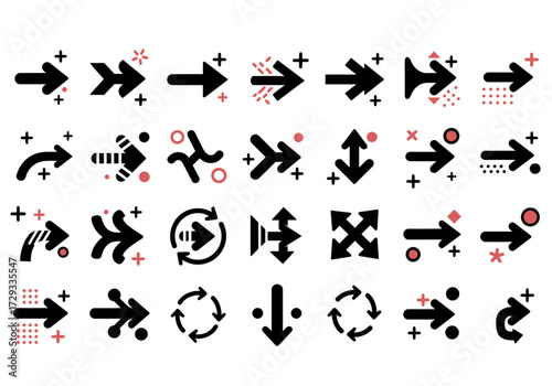 Modern Arrow Icons Set for UI, Web Design, and Navigation. Collection of Diverse Directional and Action Arrows.