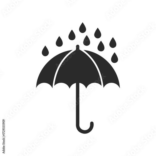 Black umbrella with raindrops icon on white background