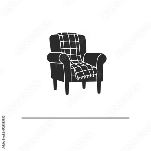 Cozy armchair with checkered blanket on minimalist white background