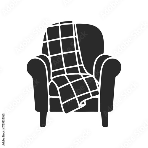 Cozy armchair with plaid throw blanket on white background