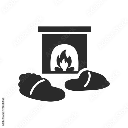 Cozy fireplace with slippers icon for home comfort and warmth
