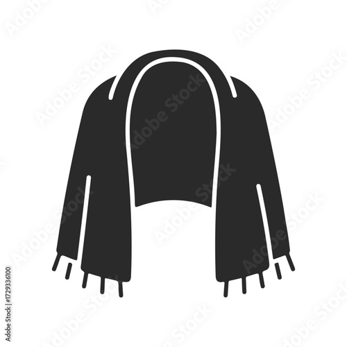 Black silhouette of a scarf with fringed ends on a white background