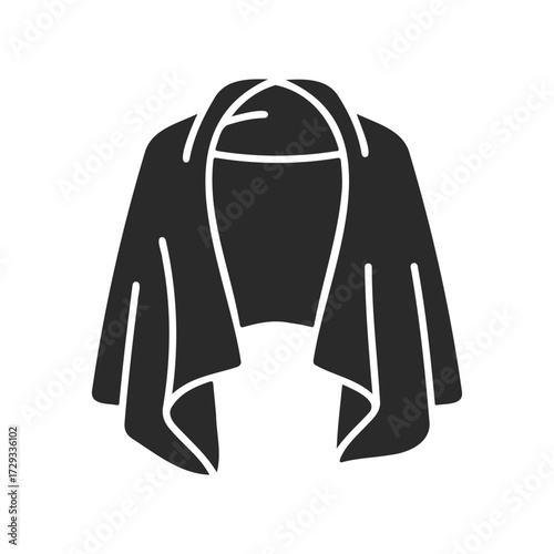 Stylish black open-front cardigan icon on white background