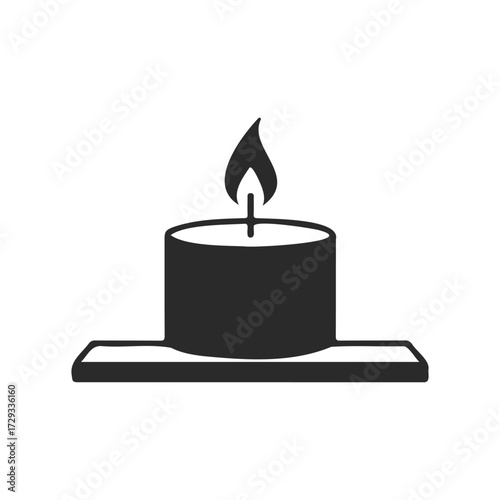 Minimalist black candle icon with flame
