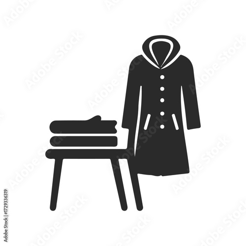 Coat and towels icon - monochrome laundry and wardrobe symbol