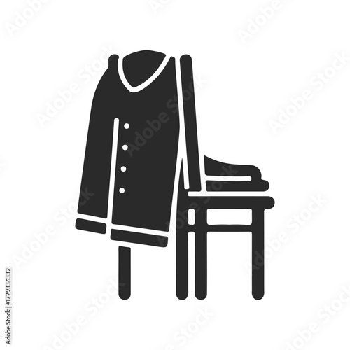Minimalist black and white icon of jacket draped over chair