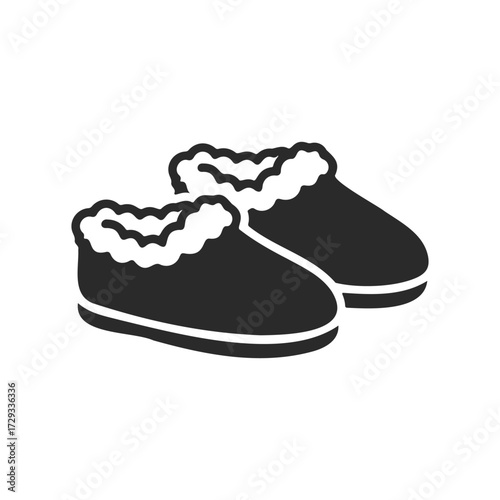 Cozy black slippers with soft fur lining on white background