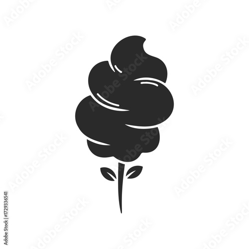 Minimalist black cotton candy silhouette on stick with leaves