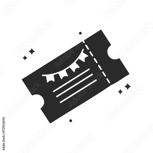 Black event ticket icon with stars on white background