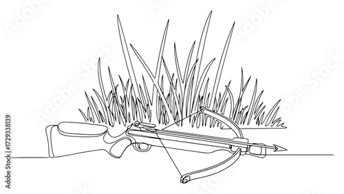 Crossbow in The Grass Continuous One Line Drawing
