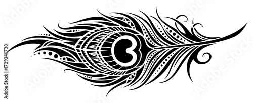 Ornate Peacock Feather with Om Symbol Illustration