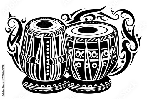 Indian Tabla Drums with Decorative Ornaments