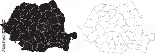 Romania country vector map divided counties nation isolated black silhouette graphic design