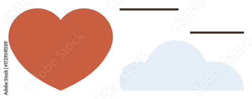 Heart and cloud with simple minimalist lines portraying abstract concepts of love, emotions, aspirations, and serenity. Ideal for romance, well-being, mindfulness, motivation, creativity