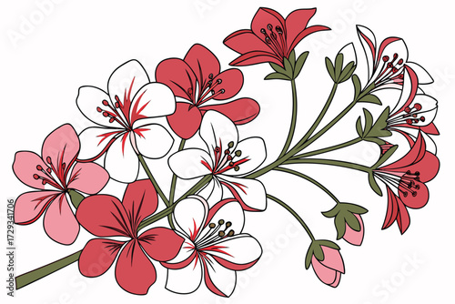  Vibrant, symmetrical floral arrangement, pink and red hues, fresh produce, textured, minimal style, botanical, clean background, visually striking, high contrast, editorial, elegant, detailed, dyna